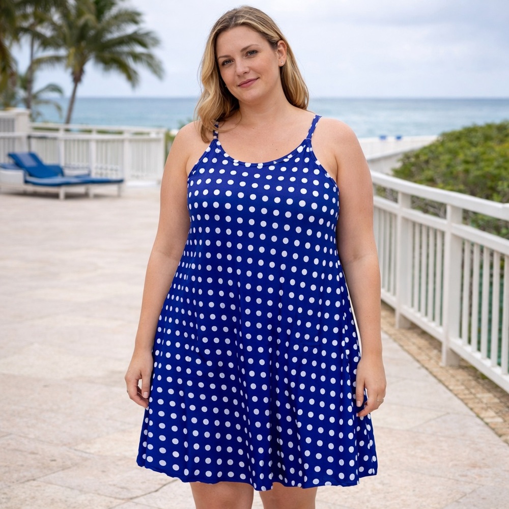 Rima‎ Beachworld Blue Polka Dot Sleeveless Sundress Women’s XL Resort Cruise